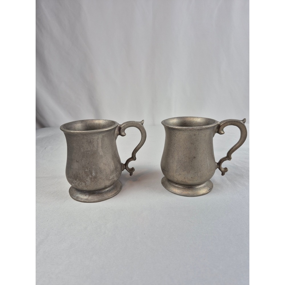 Vintage Wilton Armetale Mugs Set 2 RWP USA Pewter Tone Tavern Tankard Barware